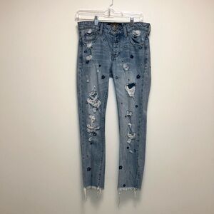 Lucky Brand Sienna Slim Boyfriend Flower Embroidered Button Fly Jeans